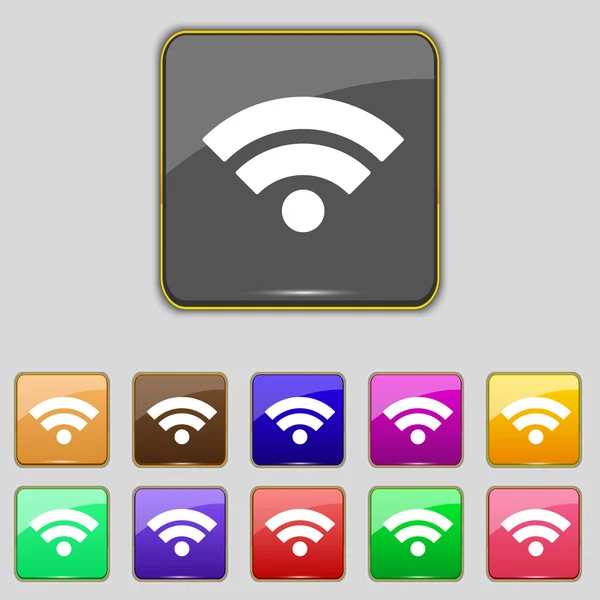 Assinatura Wifi. Símbolo Wi-Fi. Ícone de rede sem fio. zona Definir botões coloridos Vector — Vetor de Stock