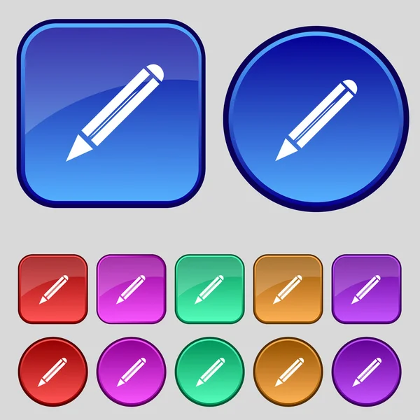 Icono de signo de lápiz. Editar botón de contenido. Establecer botones de color. Vector — Vector de stock