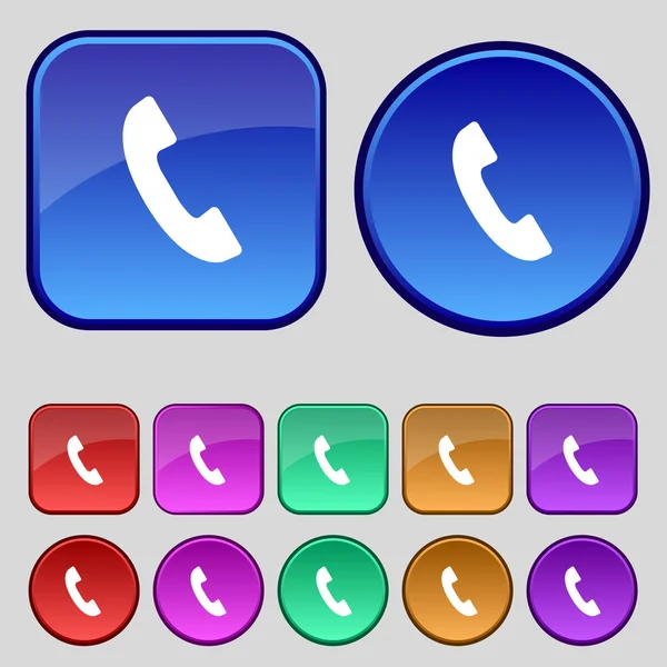 Icône de téléphone. Symbole de soutien. Centre d'appels. Set boutons colorés vecteur — Image vectorielle
