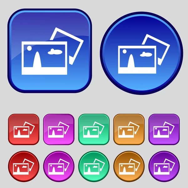 Salin ikon tanda berkas JPG. Unduh simbol berkas gambar. Atur tombol warna-warni. Navigasi situs UI modern Vektor - Stok Vektor