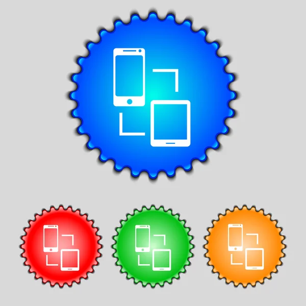 Synchronisatie teken pictogram. communicators sync symbool. uitwisseling van gegevens. colur knoppen instellen vector — Stockvector