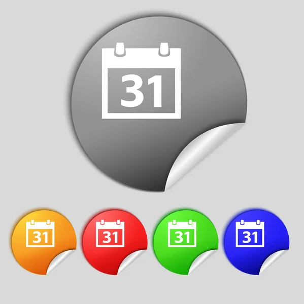 Icono de signo de calendario. Símbolo de 31 días. Botón de fecha. Establecer botones de colores Vector — Vector de stock