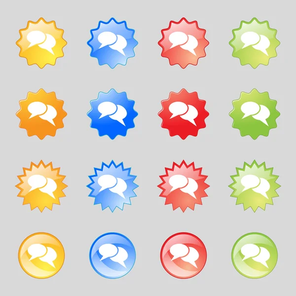 Iconos de la burbuja del habla. Piensa en los símbolos de nubes. Establecer botones de colores. Vector — Vector de stock