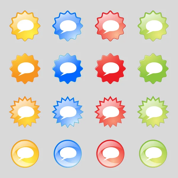 Iconos de la burbuja del habla. Piensa en los símbolos de nubes. Establecer botones de colores. Vector — Vector de stock