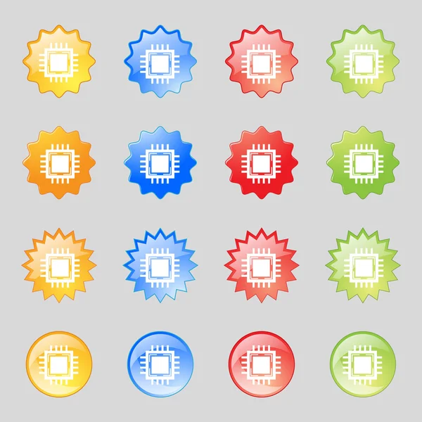Ícone da Unidade Central de Processamento. Esquema de tecnologia símbolo círculo. Definir botões coloridos. Vetor — Vetor de Stock