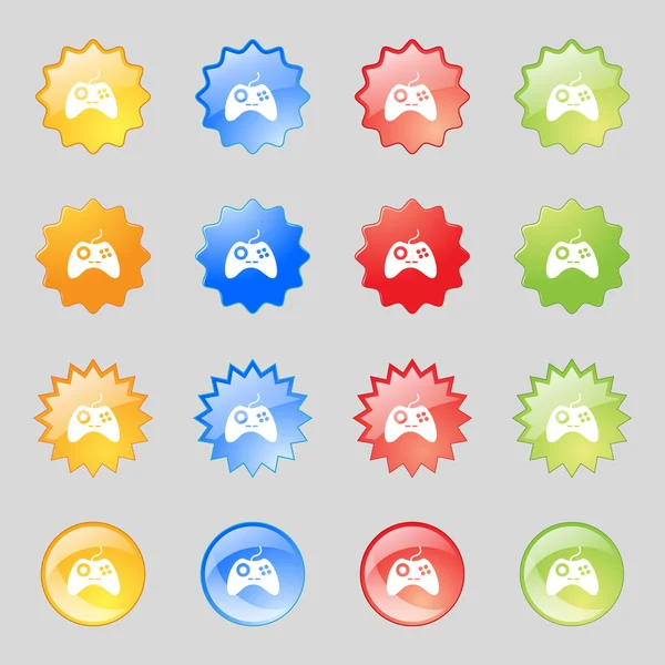 Signo de joystick icono. Símbolo de videojuego. Establecer botones de colores. Vector — Vector de stock