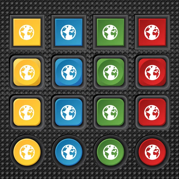 Küre işareti simgesi. Dünya harita Coğrafya sembolü. küre üzerinde çalışmak için stand. colur düğmeleri ayarlayın. vektör