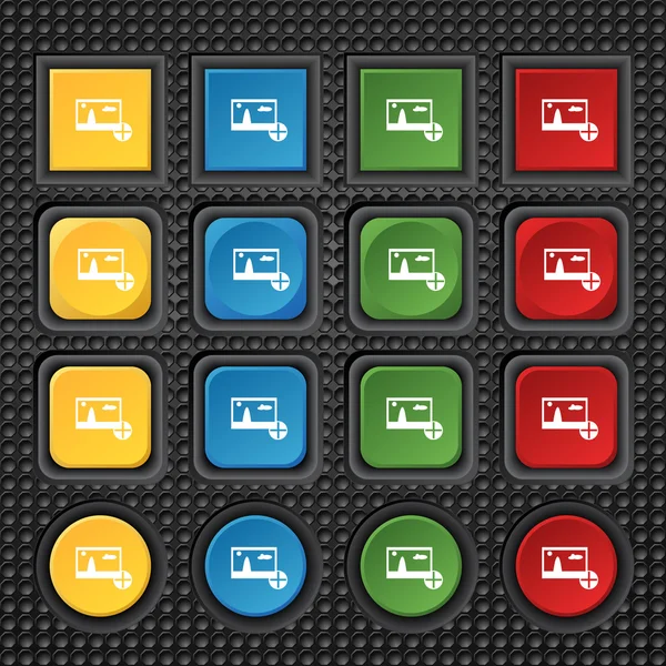 Pluss, legg til File JPG skilt ikon. Last ned bildefilsymbolet. Sett fargerike knapper. Moderne UI-nettside - navigasjonsvektor – stockvektor