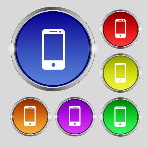 Icono de signo de teléfono inteligente. Símbolo de soporte. Centro de llamadas. Establecer botones de color Vector — Vector de stock
