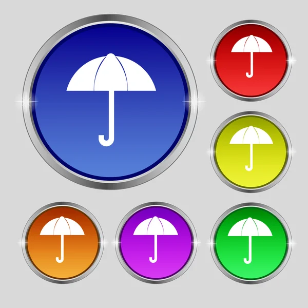 伞签名图标。雨保护标志。设置色彩缤纷的按钮。矢量 — 图库矢量图片