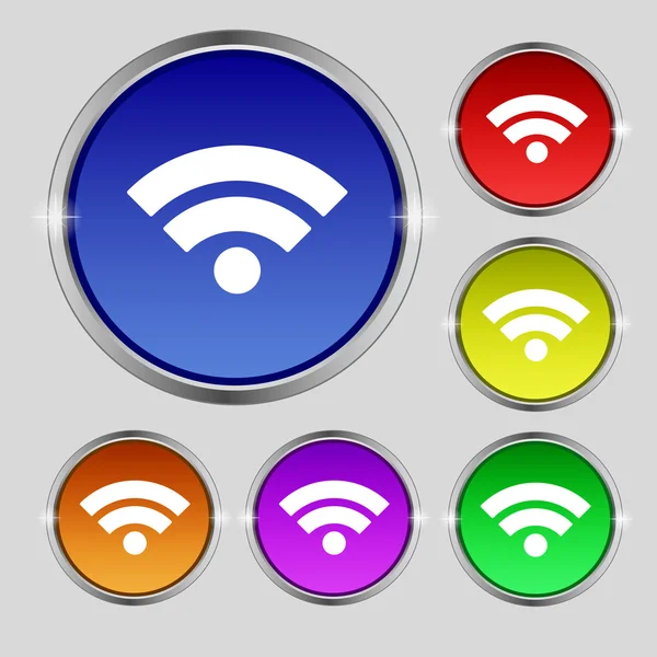 WiFi teken. Wi-fi symbool. pictogram draadloze netwerk. zone ingesteld kleurrijke knoppen vector — Stockvector