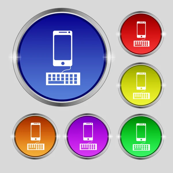 コンピューターのキーボードと smatphone のアイコン。カラフルなボタンを設定します。ベクトル — ストックベクタ