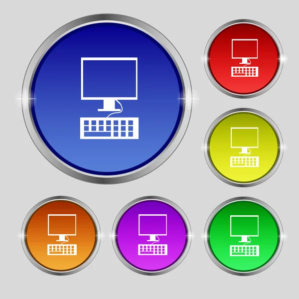 Computer monitor en toetsenbord pictogram. kleurrijke knoppen instellen vector — Stockvector