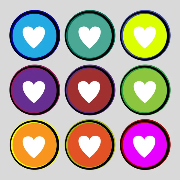 Heart sign icon. Love symbol. Set colur buttons. Vector — Stock Vector