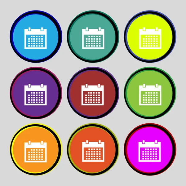 Icono de signo de calendario. días mes símbolo. Botón de fecha. Establecer botones de color. Vector — Vector de stock