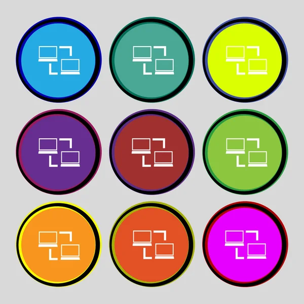 Signo de sincronización icono. Cuadernos símbolo de sincronización. Intercambio de datos. Establecer botones de color. Vector — Archivo Imágenes Vectoriales