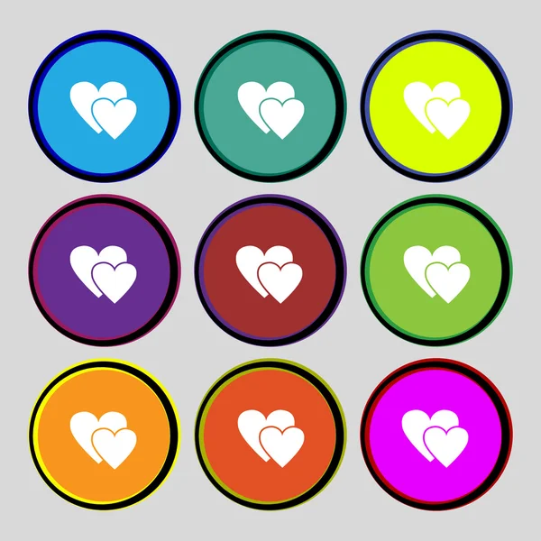 Hjerteskiltikon. Kjærlighetssymbol. Still inn colur-knapper. Vektor – stockvektor