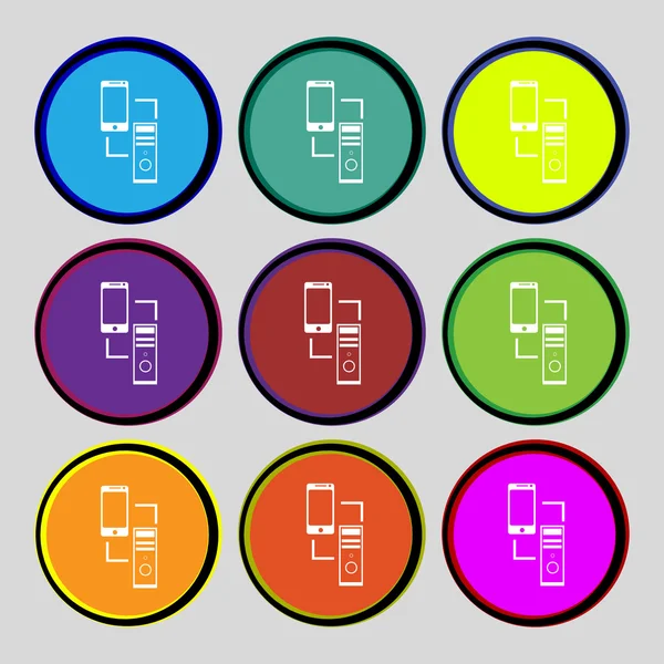 Synchronisationszeichen-Symbol. Kommunikatoren synchronisieren Symbole. Datenaustausch. Farbtasten setzen. Vektor — Stockvektor