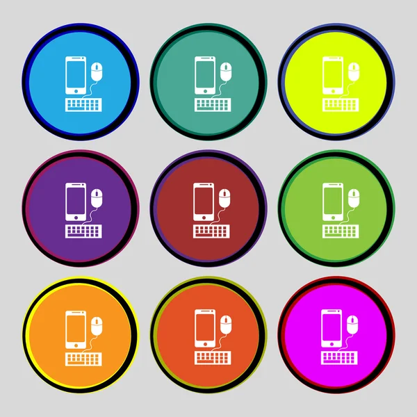 Smartphone Widescreen Monitor, Tastatur, Mauszeichensymbol. Setzen Sie bunte Knöpfe. Vektor — Stockvektor