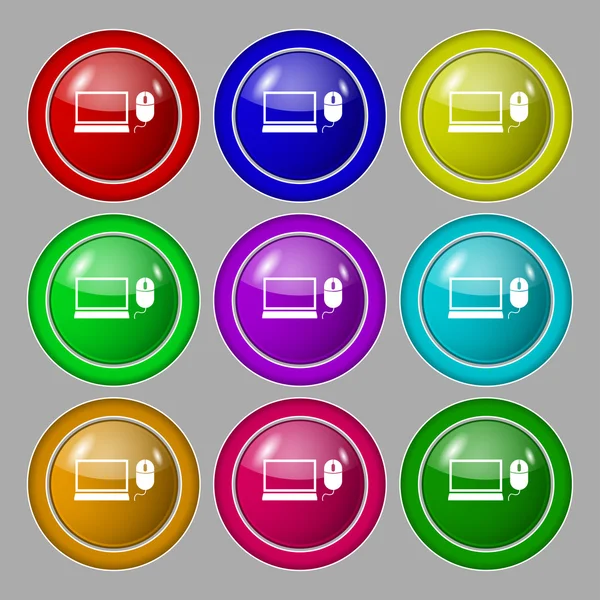 Computer widescreen monitor, mouse sign icon. Set colourful buttons. Vector — Stock Vector