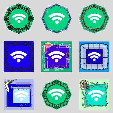 WiFi işareti. kablosuz simgesi. Kablosuz ağ simgesi. renkli düğmeler vektör dilimini ayarla