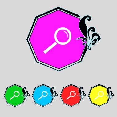 Büyüteç cam işareti simgesi. Yakınlaştırma aracı düğmesini. navigasyon arama sembolü. renkli düğmeler ayarlayın. vektör