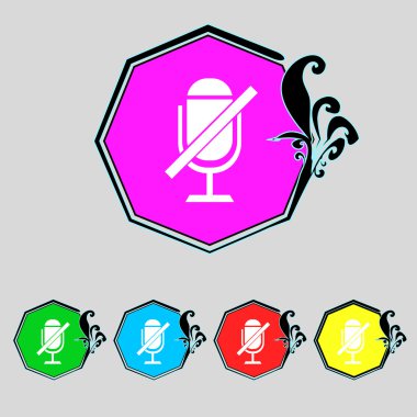 Hiçbir mikrofon işareti simgesi. hoparlör simgesi. renkli düğmeler ayarlayın. vektör