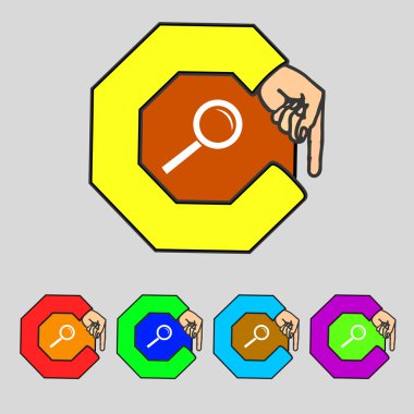 Büyüteç cam işareti simgesi. Yakınlaştırma aracı düğmesini. navigasyon arama sembolü. renkli düğmeler ayarlayın. vektör