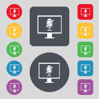 Hiçbir mikrofon işareti simgesi. hoparlör simgesi. renkli düğmeler ayarlayın. vektör