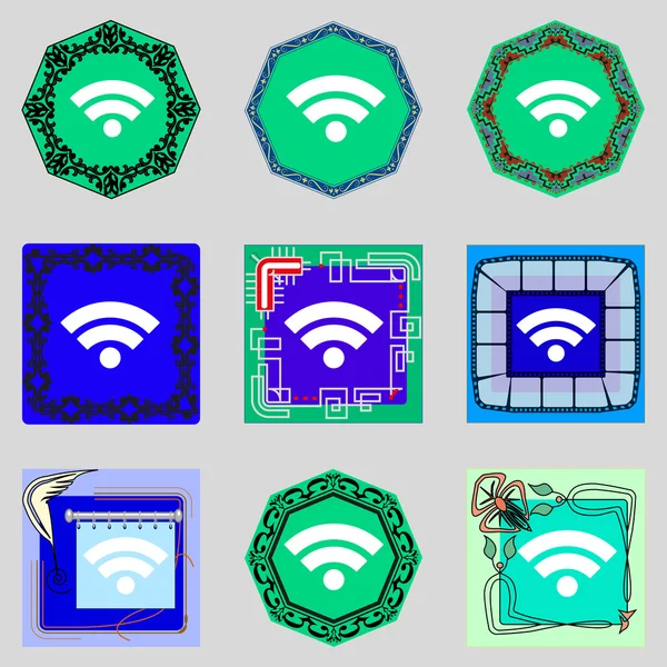 WiFi işareti. kablosuz simgesi. Kablosuz ağ simgesi. renkli düğmeler vektör dilimini ayarla