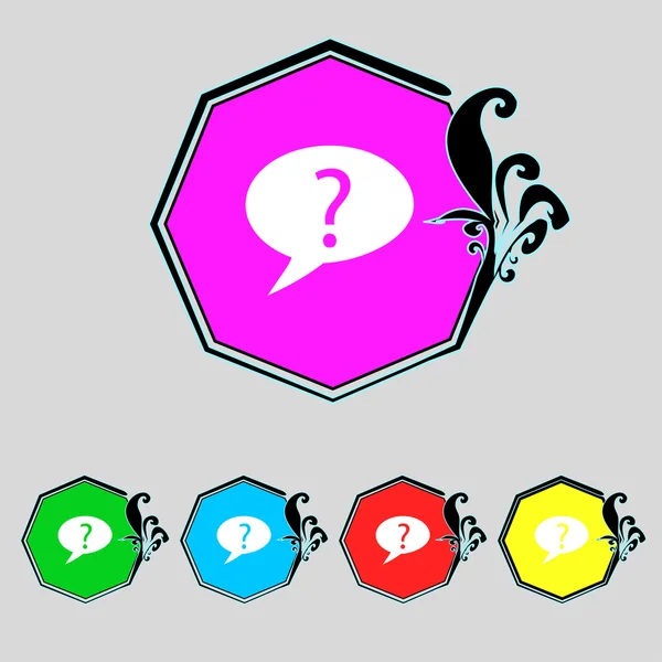 Question mark sign icon. Help speech bubble symbol. FAQ sign. Set colourful buttons. Vector — Stock Vector