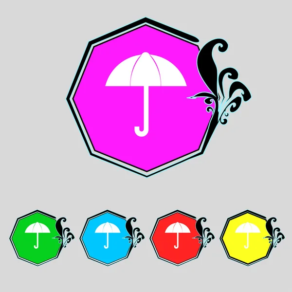 Umbrella sign icon. Rain protection symbol. Set colourful buttons. Vector — Stock Vector