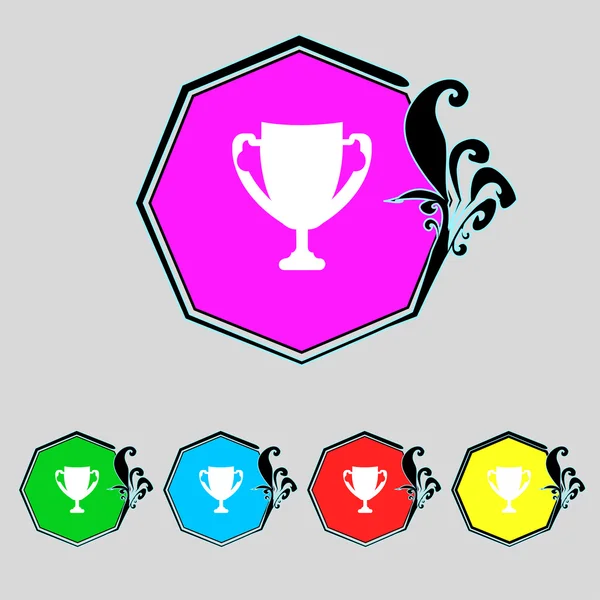 Winner cup sign icon. Awarding of winners symbol. Trophy. Set colourful buttons Vector — Stock Vector