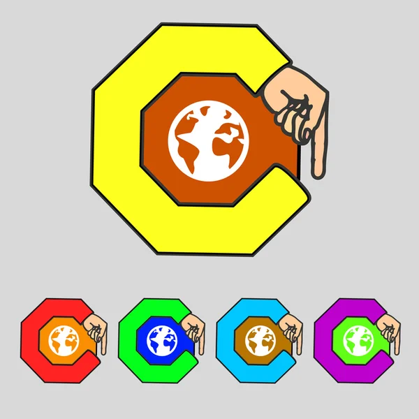 Wereldbol teken icoon. wereld kaart geografie symbool. Globes op stand voor de studie. colur knoppen instellen vector — Stockvector