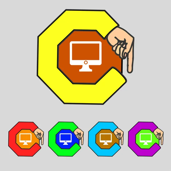 Breedbeeld monitor teken computerpictogram. colur knoppen instellen vector — Stockvector