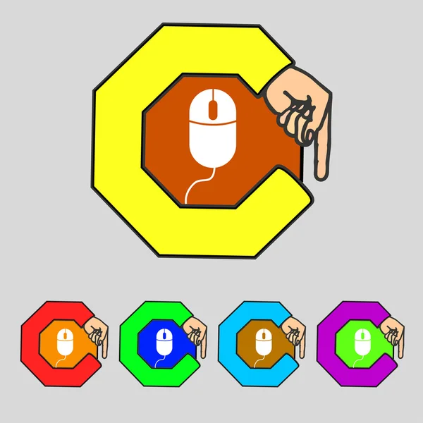 Icône de signe de souris d'ordinateur. Optique avec symbole de roue. Définir des boutons colorés. Vecteur — Image vectorielle