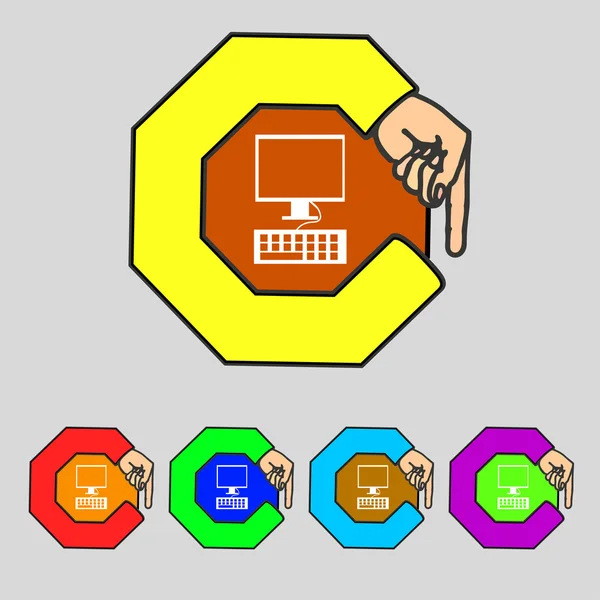 Computermonitor und Tastatur-Symbol. Setzen Sie bunte Knöpfe. Vektor — Stockvektor