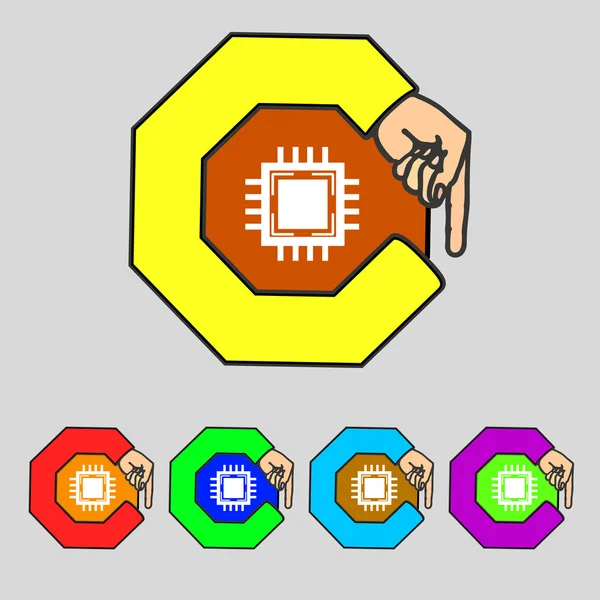 Unità centrale di elaborazione Icona. Schema tecnologico simbolo del cerchio. Impostare pulsanti colorati. Vettore — Vettoriale Stock