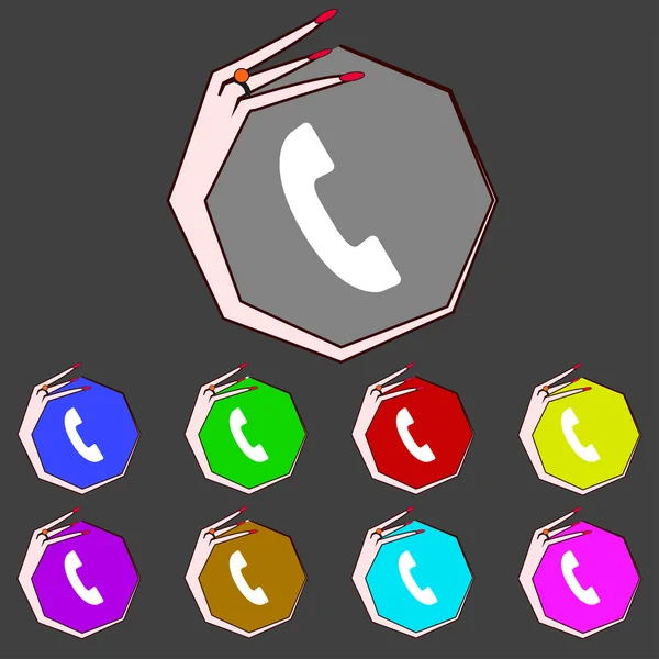 Teken telefoonpictogram. ondersteuning symbool. callcenter. kleurrijke knoppen vector instellen — Stockvector