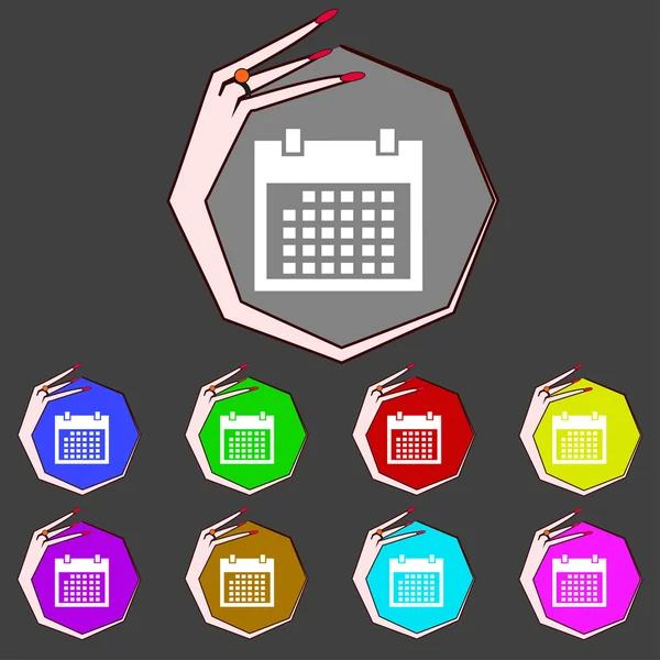 Icono de signo de calendario. días mes símbolo. Botón de fecha. Establecer botones de color. Vector — Vector de stock