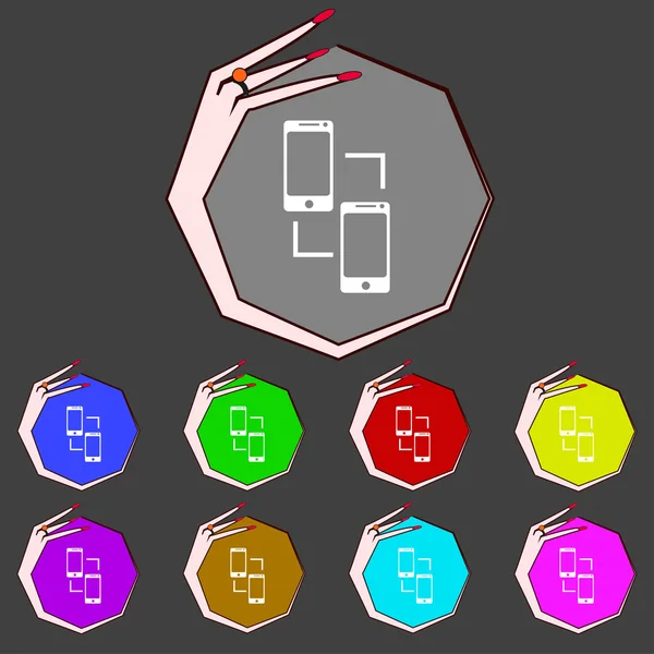 Icône de signe de synchronisation. Smartphones symbole de synchronisation. Échange de données. Réglez les boutons de couleur. Vecteur — Image vectorielle