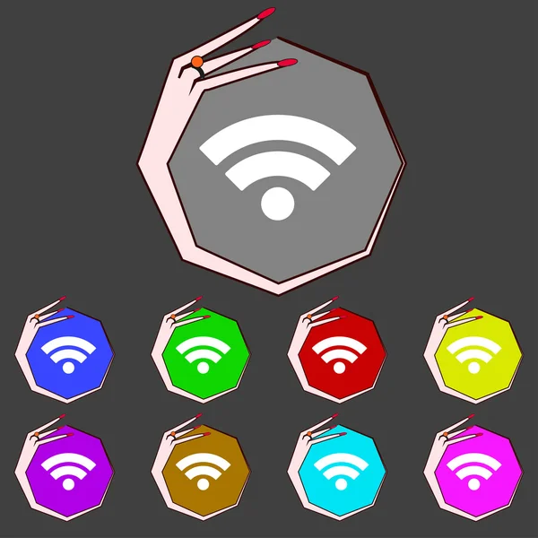 Signo Wifi. Símbolo Wi-Fi. Icono de red inalámbrica. zona Establecer botones de colores Vector — Vector de stock