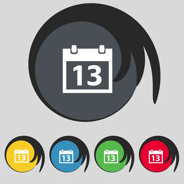 Icono de signo de calendario. días mes símbolo. Botón de fecha. Establecer botones de color. Vector — Vector de stock