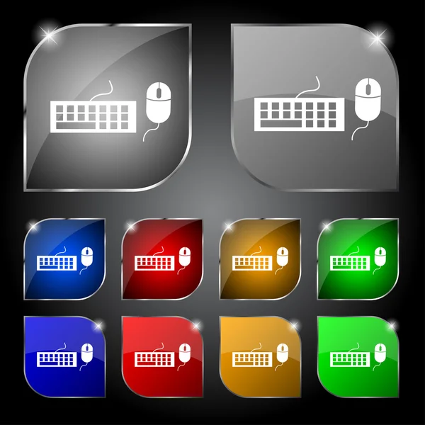 Computerpictogram toetsenbord en muis. kleurrijke knoppen instellen vector — Stockvector