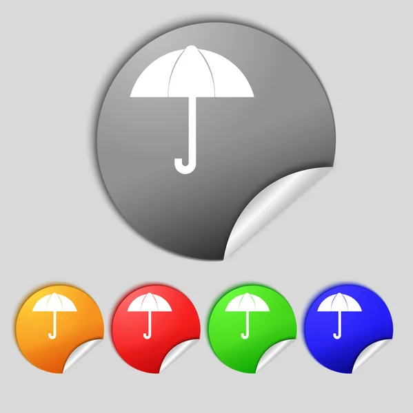 Icono de signo de paraguas. Símbolo de protección contra lluvia. Establecer botones de colores. Vector — Vector de stock