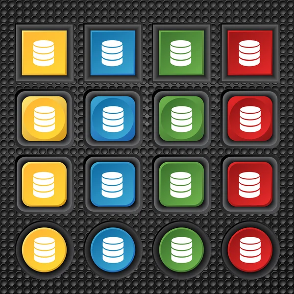 Pevný disk a ikona přihlášení databáze. jednotka Flash stick symbol. sada barevných tlačítek. vektor — Stockový vektor