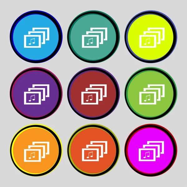 Mp3 icono de signo de formato de música. Símbolo musical. Establecer botones de colores. Vector — Archivo Imágenes Vectoriales