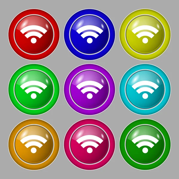 WiFi teken. Wi-fi symbool. pictogram draadloze netwerk. zone ingesteld kleurrijke knoppen vector — Stockvector