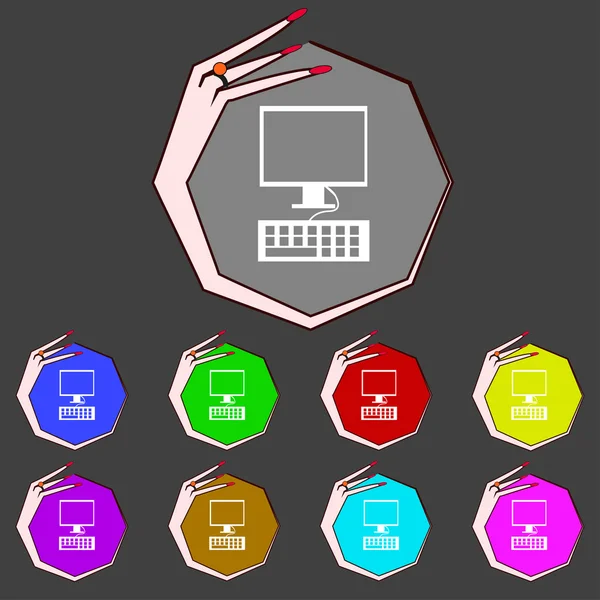 Monitor de computadora e icono del teclado. Establecer botones de colores. Vector — Vector de stock