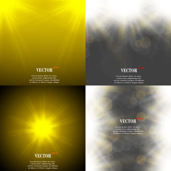 Abstract blurry background with overlying semi transparent circles, light effects and sun burst. Vector — Stock Vector